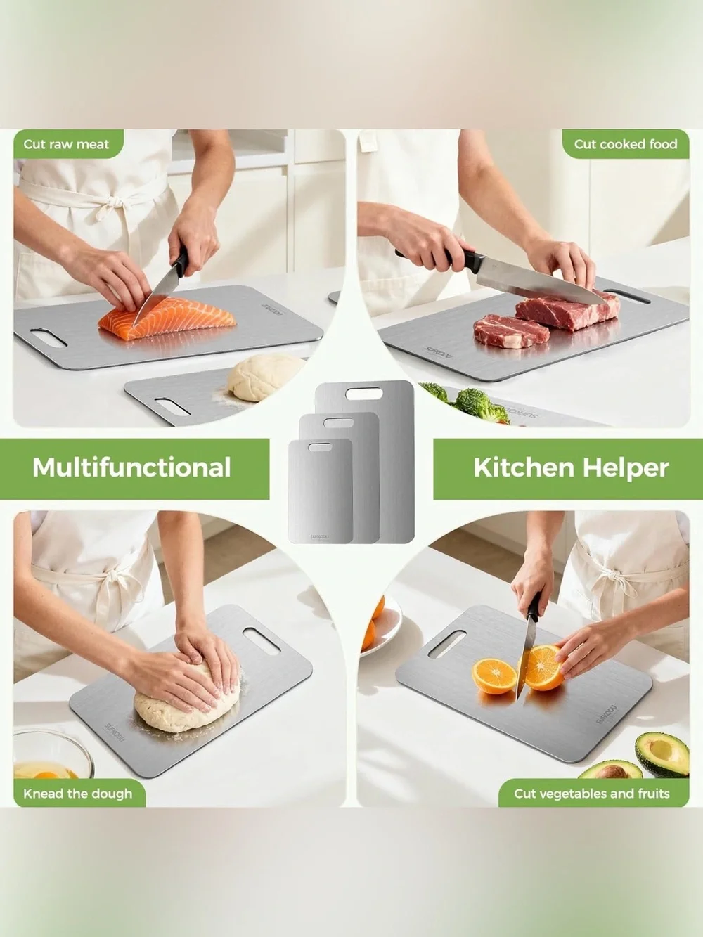 Titanium Cutting Board Set of 3, 100% Double-Sided Titanium Cutting Boards